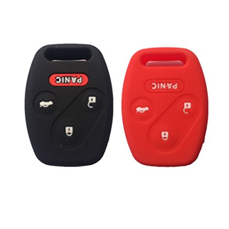 Black and Red Silicone Rubber Keyless Entry Remote Key Fob Case Skin Cover Protector for Honda 3 1 Buttons