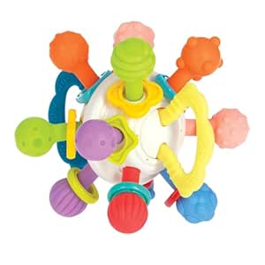 Nuby Twist Ball Teether Activity Toy with Rattle and Fun Bright Colors, Develops Fine Motor Skills, 3   Months