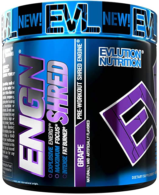 Evlution Nutrition ENGN Shred Pre Workout Thermogenic Fat Burner Powder, Energy, Weight Loss, 30 Servings (Grape)