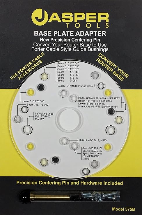 Jasper Tools Model 575 Base Plate Adapter for Plunge Routers | Allows for Perfect and Accurate Circles Cutting, Allows for Easy attaching of Guiding Stencils, (Transparent)