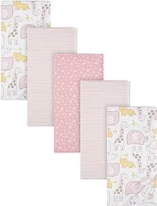 Gerber Boys and Girls Newborn Infant Baby Toddler Nursery 100% Cotton Flannel Receiving Swaddle Blanket, Pink Safari Pink, 5-Pack