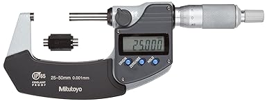 Mitutoyo 293-241 Coolant Proof LCD Micrometer, Ratchet Stop, 25-50mm Range, 0.001mm Graduation, -0.001mm Accuracy, Without SPC data output