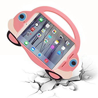 [2016 Newest Version]Ipad Mini Case,TopEs Kids Fun Mini Cartoon Shockproof Silicone Protective Case Cover (Tempered Glass Screen Protector) for iPad Mini,Mini2,Mini3,Retina Models (Pink)