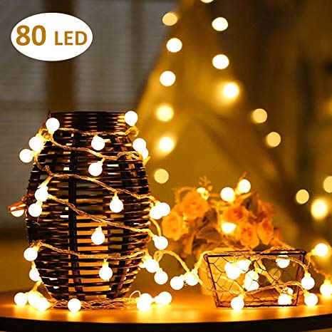 Cookey 80 Led Globe String Lights - 10M USB Operated Fairy Lights, Warm White Ball light Perfect for Indoor, Outdoor, Garden, Home, Chrismas, Party, Festival, Wedding Decoration