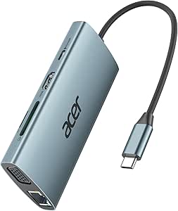 Acer USB C Hub with 4k@30Hz HDMI, 9-in-1 USB C to Ethernet Adapter, 5Gbps USB-A 3.1 Docking Station, PD 100W Charging, SD Card Reader, USB to VGA Splitter for MacBook, Acer, Laptops, Surface and More