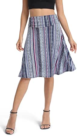 Urban CoCo Women's Ruched High Waist Knee Length Jersey A-Line Stretchy Flared Casual Skirt