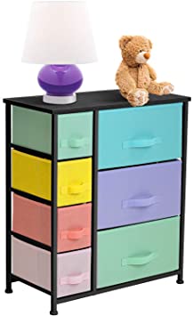 Sorbus Dresser with 7 Drawers - Furniture Storage Chest for Kid’s, Teens, Bedroom, Nursery, Playroom, Clothes, Toy Organization - Steel Frame, Wood Top,Fabric Bins (7-Drawer, Pastel/Black)