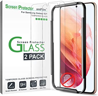 amFilm (2 Pack) Screen Protector for Samsung Galaxy S21 (6.2 Inch), Case Friendly (Not Compatible with Fingerprint Sensor) Tempered Glass Film (2021)