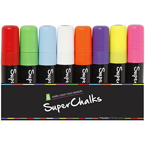 15mm JUMBO Tip - SuperChalks Multi Colored Liquid Chalk Markers - 8 Pack - Brilliant Bold Colors