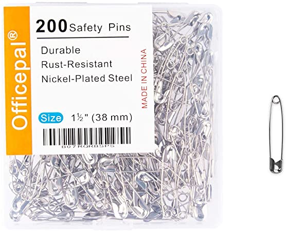 Officepal 200-Piece Safety Pins, Size 2,1.5 inch / 38mm - Durable, Rust-Resistant Nickel Plated Steel Set- Best Sewing Accessories Kit for Baby Clothing, Crafts & Arts