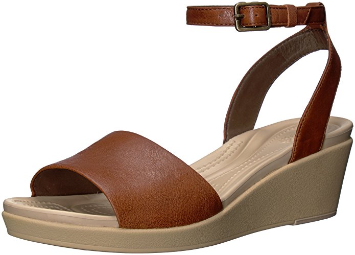Crocs Women's Leigh-Ann Ankle Strap Leather Wedge Sandal