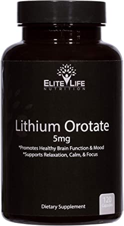 Lithium Orotate 5mg - Best Super Minerals Supplement for Men and Women - Pure, Natural, Vegan, and Bioavailable - Optimal for Relaxation, Clarity, Focus, Mood, Memory, and Brain Support - 120 Capsules