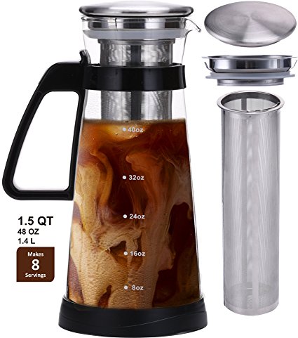 Jalousie Airtight Glass Pitcher Cold Brew Coffee Maker with stainless steel filter ice tea maker serve hot and cold
