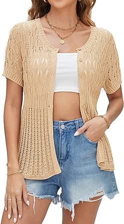 GRACE KARIN 2024 Women's Lightweight Short Sleeve Crochet Open Front Shrug Cardigan Sweaters