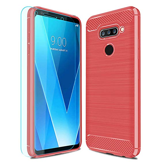 LG V40 ThinQ Case,LG V40 Case,LG V40 Storm Case with HD Screen Protector Thinkart Frosted Shield Luxury Slim Design for LG V40 ThinQ,LG V40,LG V40 Storm Phone (Red)