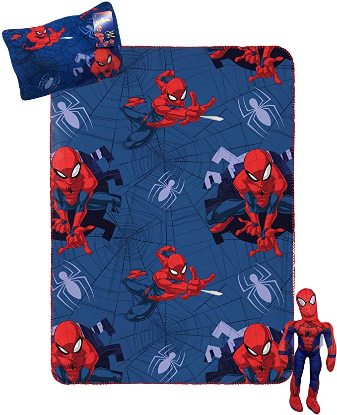 Marvel Spiderman Travel Set - 3 Piece Kids Travel Set Includes Blanket, Pillow, & Plush (Offical Marvel Product)