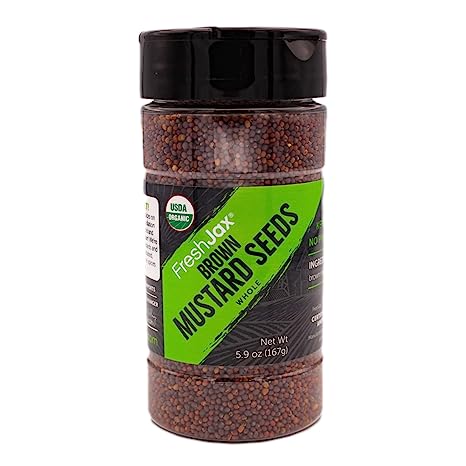 Certified Organic Brown Mustard Seeds - FreshJax Premium Organic Spices, Herbs, Seasonings, and Salts (Large Bottle)