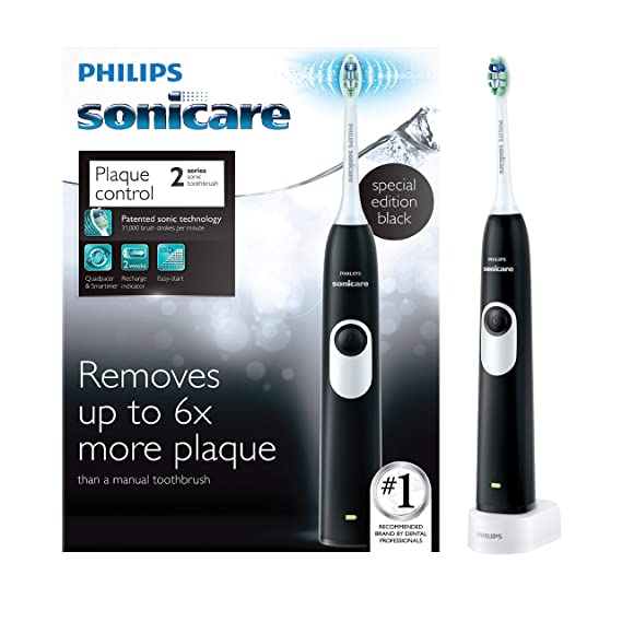 Philips Sonicare 2 Series plaque control rechargeable electric toothbrush, HX62, Black, 1 Count