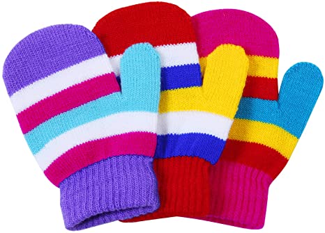 Cooraby 3 Pairs Toddler Stretch Mittens Winter Warm Knitted Magic Mittens Gloves