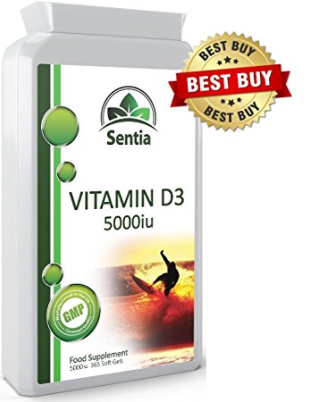 Vitamin D3 (Cholecalciferol) 5000iu capsules / softgels (UK Manufactured) ONE YEAR SUPPLY of Premium quality soft gel capsules Supports Obesity, Depression, Increased Energy & More. 100% Satisfaction