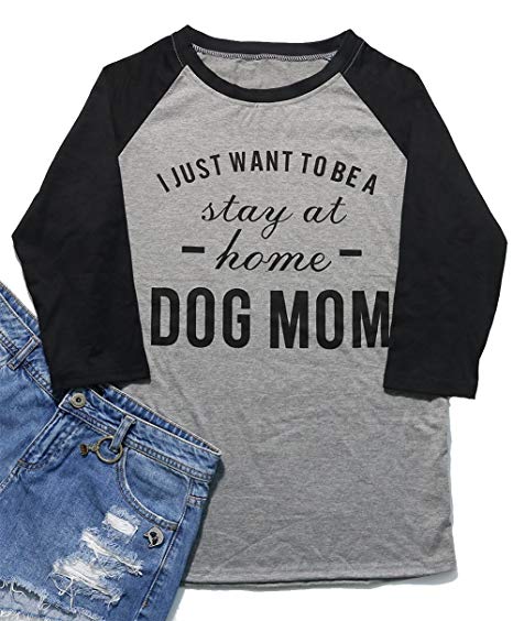 I Want to Be A Stay at Home Dog Mom T Shirt Womens Funny Letter Print 3/4 Sleeve Splicing Baseball Tee Tops