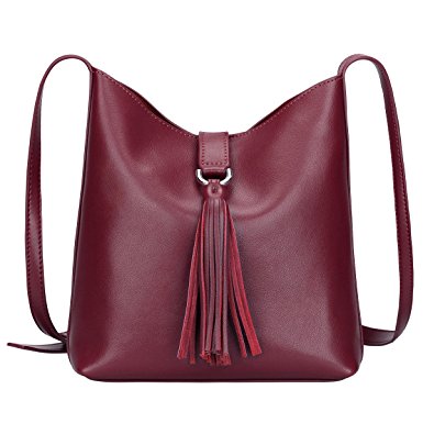 S-ZONE Women's Small Genuine Leather Shoulder Bag Chic Cross-body Bag Tassel Ladies' Purse