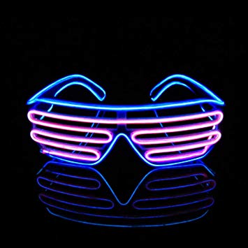 Light Up EL Wire Neon Shutter Glasses Flashing LED Rave Sunglasses for Chrismas Party Costume,Disco Bar Glowing Parties Mask Decorations (Blue Pink)