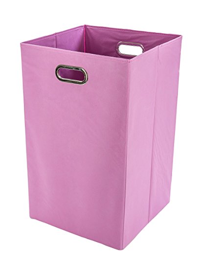 Modern Littles Folding Laundry Basket with Handles – High-Strength Polymer Construction – Folds for Easy Storage and Transportation – 13.75 Inches x 13.75 Inches x 22.75 Inches – Pink