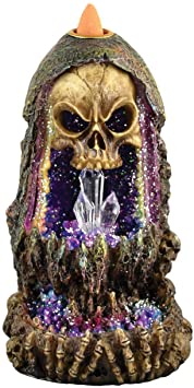 Fantasy Gifts Geode Skull Back Flow Incense Burner w/LED - 6.5"