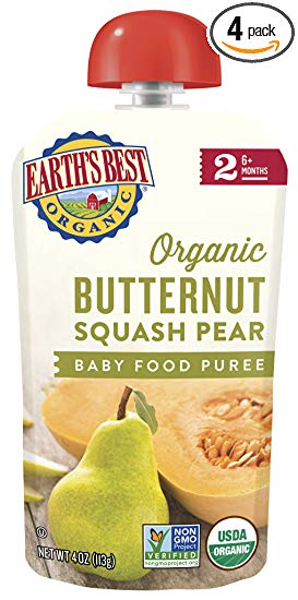 Earth's Best Organic Stage 2 Baby Food, Butternut Squash and Pear, 4 oz. Pouch (Pack of 4)