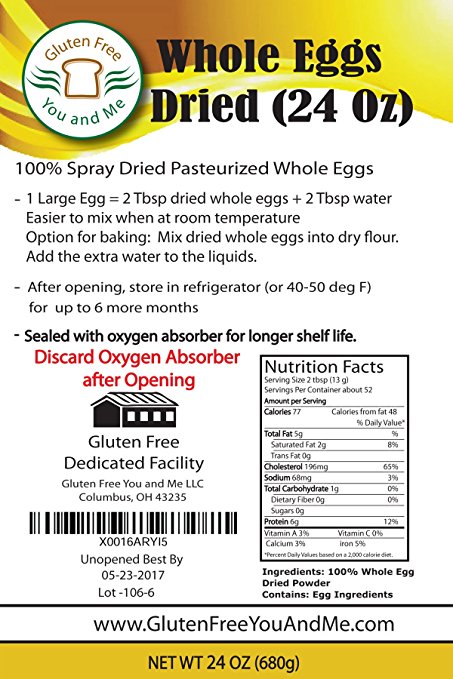 24 OZ (1.5 lb) Whole Egg Powder (Non-GMO, Pasteurized, Made in USA, 1 Ingredient no additives, Produced from the Freshest of Eggs)