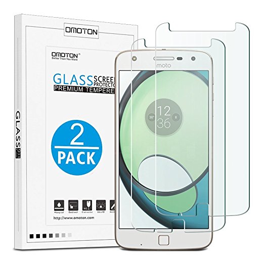 [ Pack of 2] Moto Z Play Glass Screen Protector, OMOTON Tempered-Glass Screen Protector with [2.5D Round Edge] [9H Hardness] [Crystal Clear] [Scratch-Resistant] [No-Bubble] for Motorola Moto Z Play (5.5 inch)