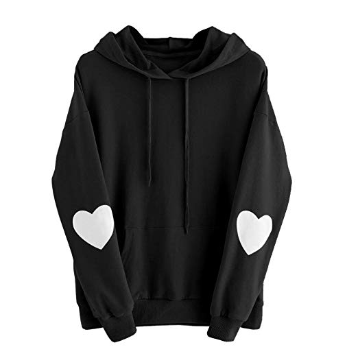 Yoyorule Womens Long Sleeve Cute Heart Print Hoodie Sweatshirt Jumper Pullover Blouse