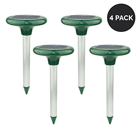 Sonic Mole Repeller – Professional Sonic Solar Powered Pest Control & Mole Repellent - Protect Your Yard & Garden From Pesky Moles, Gophers, and Rodents – 4 Pack