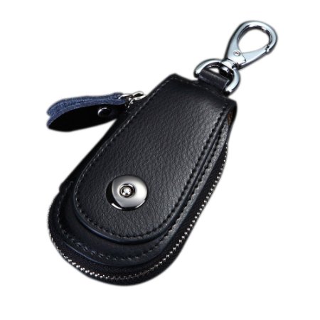 Kumeed Black Genuine Leather Car Key Case Cover Holder Pouch Remote Key Chains Key Bag