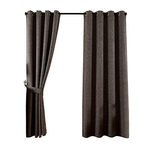 Qinuo Home Soft Plain Heavy Thick Window Fully Lined Ready Made Solid Thermal Insulated Ring Top Curtains Blackout Curtain for Shower Curtain with Two Free Tiebacks New York (2-Pack, 90"W×72"L, Grey)