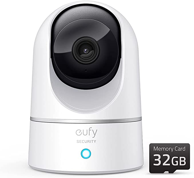 eufy Security Solo IndoorCam P24, 2K Security Indoor Camera Pan & Tilt, Plug-in Security Indoor Camera with a 32GB microSD Card, Human & Pet AI, Voice Assistant Compatibility, Homebase not Compatible