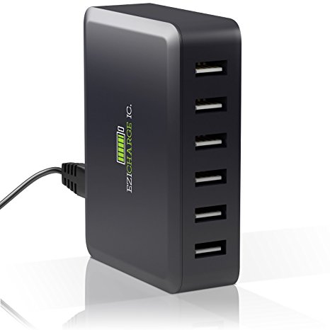 Ezisoul Multi Port USB Charger Provides High Power 60W, 12A Rapid Charger For Travel, Home, Office – iPhone, iPad, Galaxy, Android and More– 6 Port, Portable, Reliable and Safe. with Bonus 3 – Way Cable Free