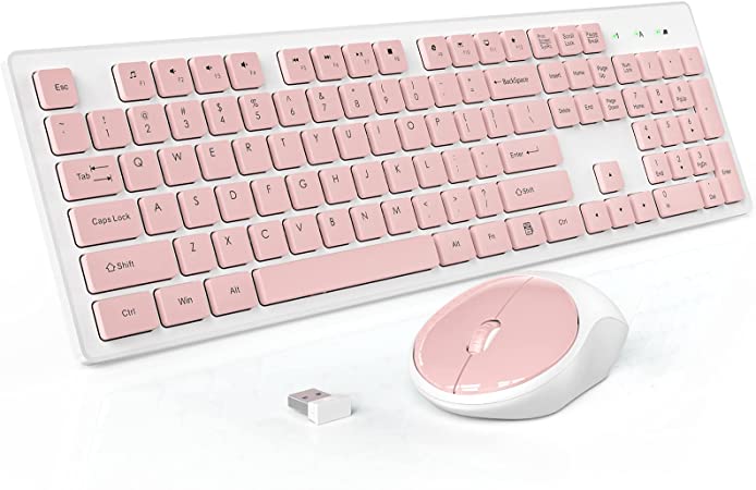 Wireless Keyboard and Mouse, TedGem 2.4GHz Full-Size Keyboard and Mouse Combo, 105 Keys for PC Desktops, Laptops & Windows (Pink)