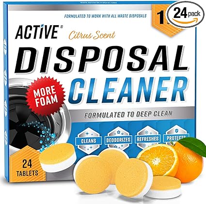 Garbage Disposal Cleaner Deodorizer Tablets - 24 Pack, New Powerful XL Foaming Tablet - Fresh Citrus Foam Sink, Garburator, Disposer Freshener, Natural Kitchen Drain Cleaning Care - 1 Year Supply