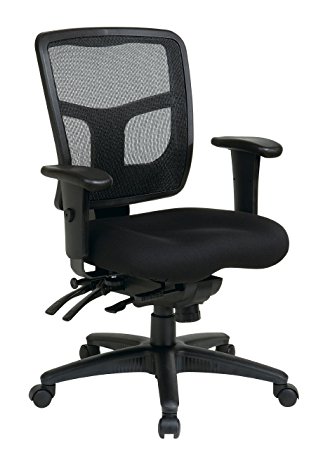 Office Star Mid Back ProGrid Back FreeFlex Seat with Adjustable Arms and Multi-Function and Seat Slider, Black Managers Chair