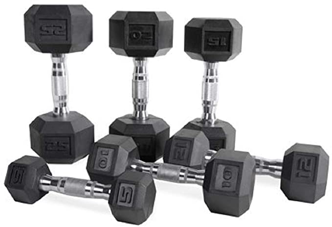 CAP Barbell Set of 2 Hex Rubber Dumbbell with Metal Handles, Pair of 2 Heavy Dumbbells Choose Weight (5lb, 8lb, 10lb, 15lb, 20 Lb, 25lb, 30lb, 35lb, 40lb, 50lb)