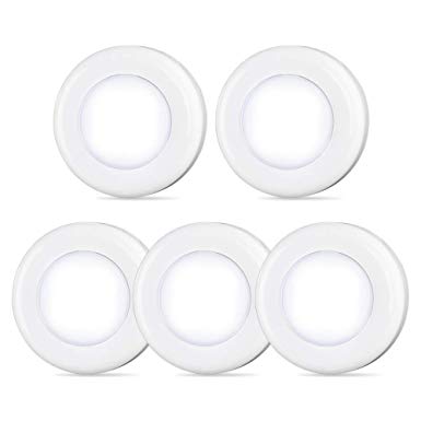 Tap Light, Push Light, STAR-SPANGLED 4 LED Touch Light, Puck Lights Battery Powered, Stick-on Anywhere Closet Light with New Strong Adhesive for Cabinet, Stair, Bedroom, Kitchen (Cool White, 5 Pack)