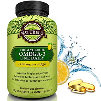 NATURELO Premium Fish Oil Supplement - 1100mg Triglyceride Omega-3 Per Capsule - One A Day - Best For Heart, Eye, Brain & Joint Health - No Burps - Natural Lemon Flavor - 120 Softgels | 4 Month Supply
