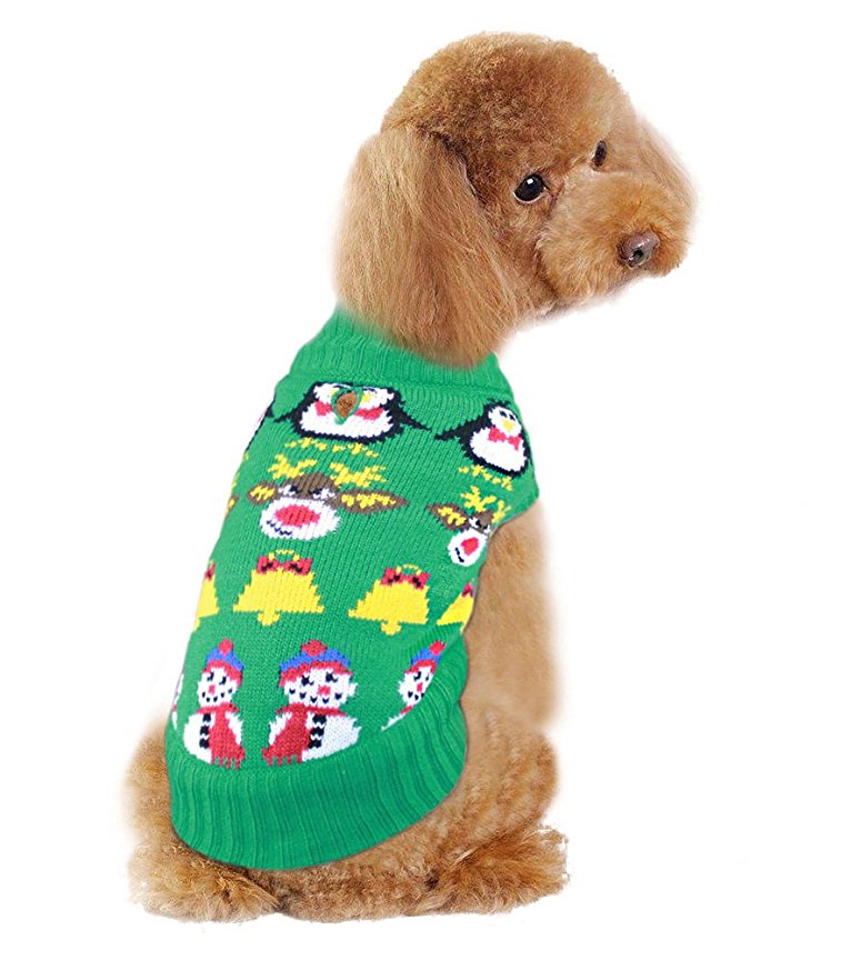 Holiday Christmas Reindeer Vintage Classic Dog Sweater (10", 12", 14", 16", 20") Festive Dress