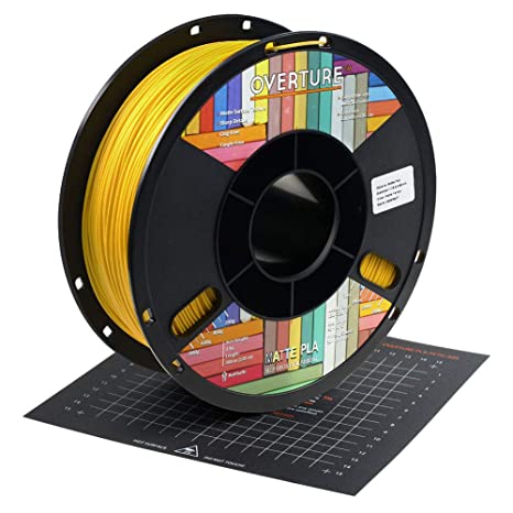 OVERTURE Matte PLA Filament,1.75mm with 3D Build Surface 200mm × 200mm 3D Printer Consumables, 1kg Spool (2.2lbs), Dimensional Accuracy  /- 0.05 mm, Fit Most FDM Printer(Matte Yellow)