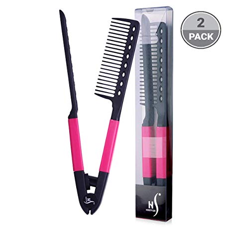 Herstyler Straightening Comb For Hair | Flat Iron Comb For Great Tresses |Hair Straightener Comb With A Grip | Keratin Comb For Knotty Hair | Pink Hot Iron Comb To Smoothe Hair | Set of 2 | Get wooed