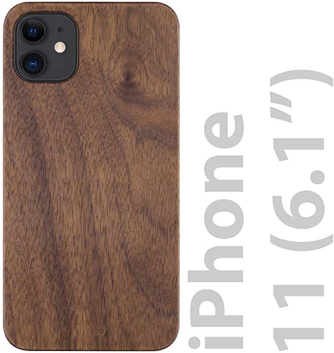 iATO iPhone 11 Case Wood. Unique & Classy Real Natural Walnut Wood iPhone 11 Case {Fully Protective Shockproof TPU Black Bumper with Raised Lip Bezel for Screen Protection} iPhone 11 Wood Case