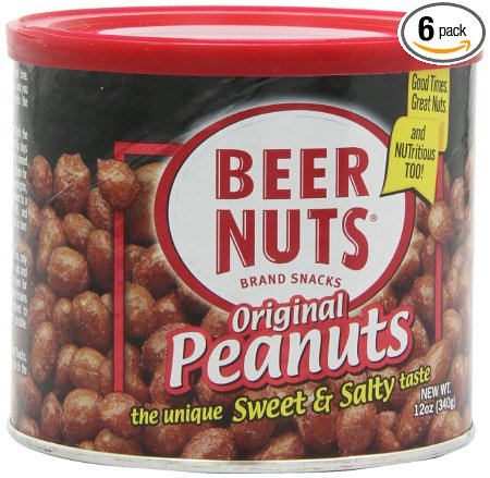 BEER NUTS Original Peanuts, 12-Ounce Cans (Pack of 6)