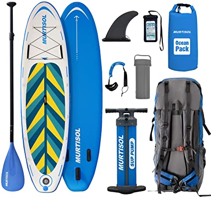Murtisol Pro 10.5'33"6" Inflatable Paddle Board Stand Up Paddle Board with Premium Accessories Dual Chamber Triple Action Pump 10L Waterproof Bag Adjustable Paddle Ankle Leash Multifunction Bag